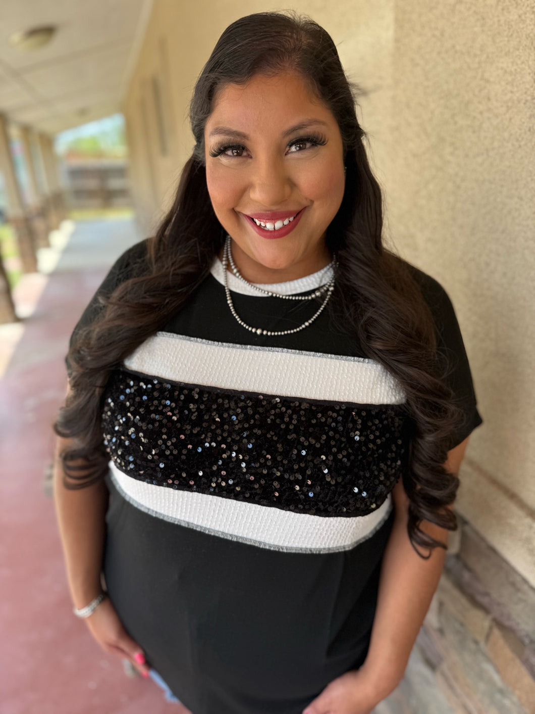 Black Game Day Sequin Tee