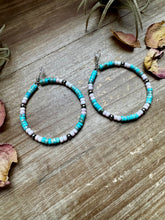 Load image into Gallery viewer, Turquoise Variscite &amp; Pink Conch Hoop Earrings –  Exclusive Bijoux FAB Design

