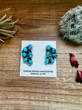 Load image into Gallery viewer, Big Cluster stud earrings - sterling silver and turquoise
