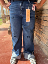 Load image into Gallery viewer, GIRLY GIRL WOMENS BOW TUMMY CONTROL JEANS BY RISEN- DARK WASH

