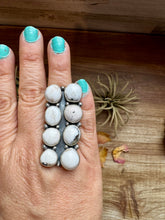 Load image into Gallery viewer, White Buffalo Turquoise Ring – 8-Stone Adjustable Long Statement Ring
