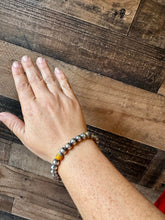 Load image into Gallery viewer, 8 mm Sterling Silver Pearls bracelet with bumblebee jasper beads
