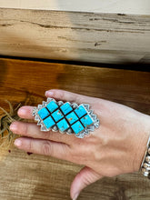 Load image into Gallery viewer, Big Ring - adjustable - kingman turquoise ring and sterling silver

