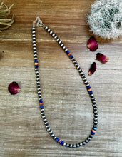 Load image into Gallery viewer, 18 inch 6 mm Sterling Silver Pearls necklace lapis and spiny
