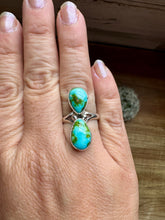 Load image into Gallery viewer, 2 Stones Ring- size 8 - Royston Turquoise &amp; Sterling Silver
