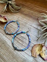Load image into Gallery viewer, Hoop Earrings with Purple Dolomite Heishi &amp; Sterling Silver Pearls
