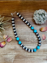 Load image into Gallery viewer, 18 Inch 14 mm Sterling Silver Pearls necklace with turquoise
