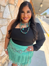 Load image into Gallery viewer, FORT WORTH FRINGE SKIRT- TURQ
