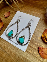 Load image into Gallery viewer, Long Dangle Earrings Hoop Turquoise &amp; Sterling Silver Option II
