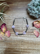 Load image into Gallery viewer, Valentine Bracelet - 4 mm sterling silver pearls and Rose Quartz heart
