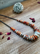Load image into Gallery viewer, 22 Inch orange spiny, turquoise and sterling silver pearls
