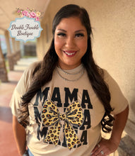 Load image into Gallery viewer, Mama Leopard Bow Rhinestone Tee
