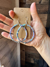 Load image into Gallery viewer, Hoop Earrings with Purple Dolomite Heishi &amp; Sterling Silver Pearls
