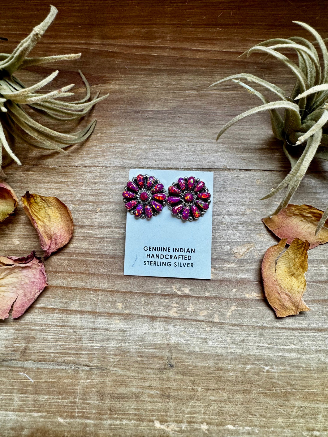 Cluster Earrings – Dark Pink Opal & Sterling Silver