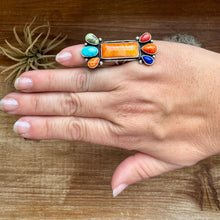 Load image into Gallery viewer, Long Ring- Size 4 1/2 - mix stone turquoise, spiny and sterling silver
