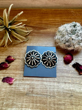Load image into Gallery viewer, Large Concho Stud Earrings – Navajo Handmade by Leander Tahe, Sterling Silver
