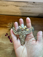 Load image into Gallery viewer, Big Antler longhorn with  turquoise pendant with flowers
