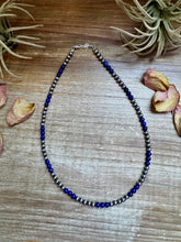 Load image into Gallery viewer, 18-Inch Lapis &amp; Sterling Silver Pearl Necklace
