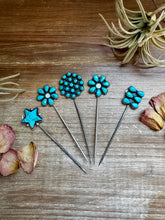 Load image into Gallery viewer, Sterling Silver &amp; Kingman Turquoise Hat Pins – Limited Collection, One of Each
