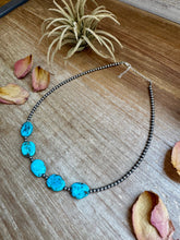Load image into Gallery viewer, 15-Inch Flat Blue Turquoise &amp; Sterling Silver Pearl Choker
