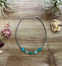 Load image into Gallery viewer, 3 mm Sterling Silver Pearls choker with flat turquoise
