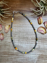 Load image into Gallery viewer, 18-Inch Sterling Silver Pearl &amp; Bumblebee Jasper Necklace
