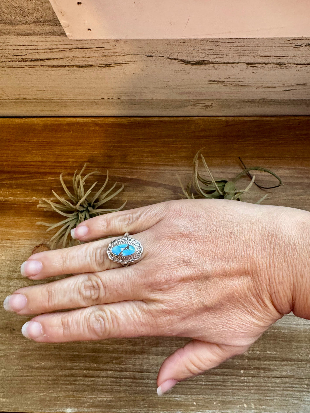 Golden Hills Turquoise Ring – Navajo Handmade by Virgil Chee, Size 9