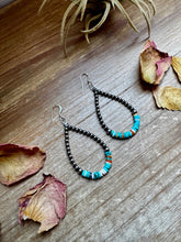 Load image into Gallery viewer, Sterling Silver Pearl &amp; Colorful Heishi Drop Earrings
