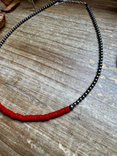Load image into Gallery viewer, 15-Inch Red Magnesite Heishi Necklace – Sterling Silver Pearls, Handmade
