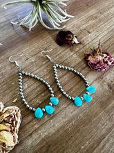 Load image into Gallery viewer, Magnesite turquoise teardrop earrings dangle western jewelry
