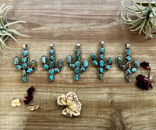 Load image into Gallery viewer, Cactus Turquoise pendant on brass silver
