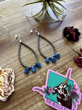 Load image into Gallery viewer, Kyanite teardrop earrings and Sterling Silver Pearls 3 mm
