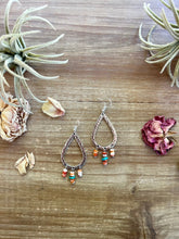 Load image into Gallery viewer, Orange spiny dangle earrings with turquoise
