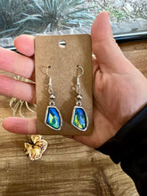 Load image into Gallery viewer, Blue/green dangle and Sterling silver pearls earrings - cowgirl earrings

