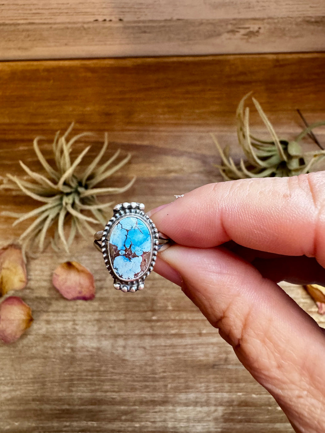 Delicate Golden Hills Turquoise Ring – Size 7.5, USA Made