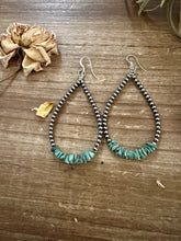 Load image into Gallery viewer, 3 mm Sterling Silver Pearls earrings teardrop with real turquoise chips
