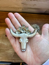 Load image into Gallery viewer, Big Antler longhorn with  turquoise pendant with flowers
