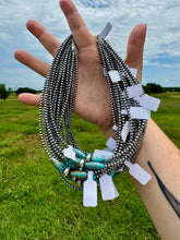 Load image into Gallery viewer, 15-Inch Sterling Silver Pearl &amp; Blue Turquoise Torpedo Choker
