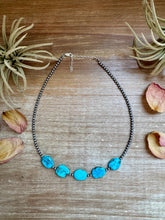 Load image into Gallery viewer, 15-Inch Flat Blue Turquoise &amp; Sterling Silver Pearl Choker
