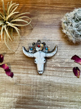 Load image into Gallery viewer, Big Antler longhorn with  turquoise pendant with color flowers

