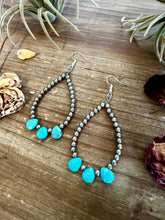 Load image into Gallery viewer, Magnesite turquoise teardrop earrings dangle western jewelry

