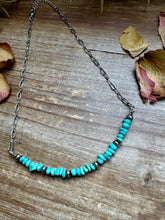 Load image into Gallery viewer, 15-Inch Paperclip Chain Necklace with Blue Turquoise Nugget &amp; Sterling Saucer Pearls
