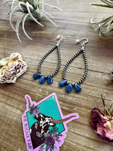 Load image into Gallery viewer, Kyanite teardrop earrings and Sterling Silver Pearls 3 mm
