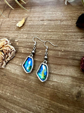 Load image into Gallery viewer, Blue/green dangle and Sterling silver pearls earrings - cowgirl earrings
