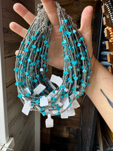 Load image into Gallery viewer, 14-Inch Antique Silver Seed Bead Necklace with Turquoise Heart
