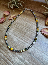 Load image into Gallery viewer, 18-Inch Sterling Silver Pearl &amp; Bumblebee Jasper Necklace

