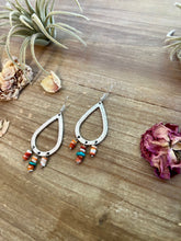 Load image into Gallery viewer, Orange spiny dangle earrings with turquoise
