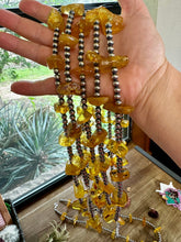 Load image into Gallery viewer, 26 inch sterling silver pearls necklace with yellow amber beads
