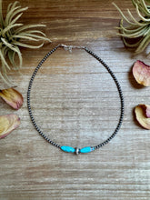 Load image into Gallery viewer, 15-Inch Sterling Silver Pearl &amp; Blue Turquoise Torpedo Choker
