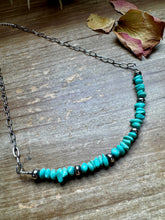 Load image into Gallery viewer, 15-Inch Paperclip Chain Necklace with Blue Turquoise Nugget &amp; Sterling Saucer Pearls
